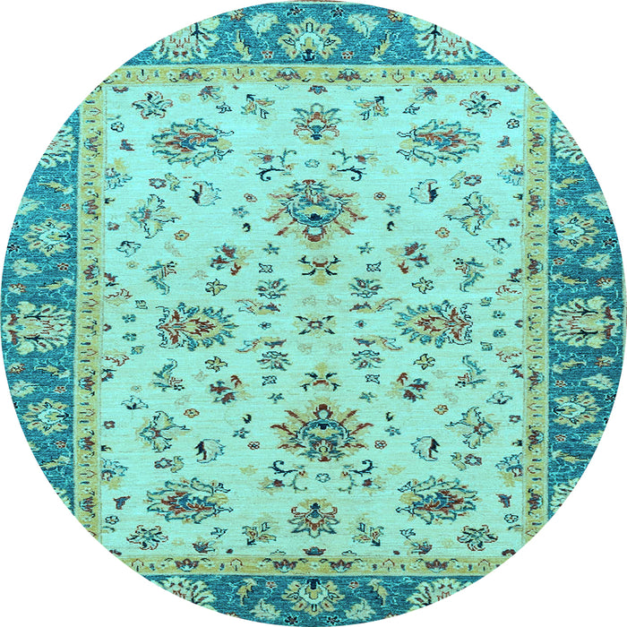 Round Machine Washable Oriental Light Blue Traditional Rug, wshabs2462lblu