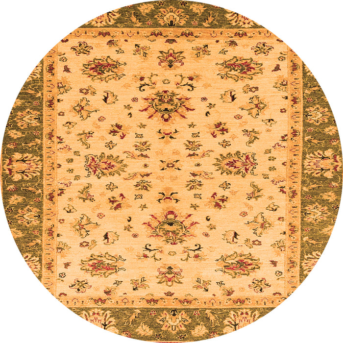 Round Machine Washable Oriental Orange Traditional Area Rugs, wshabs2462org