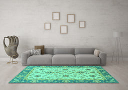 Machine Washable Oriental Turquoise Traditional Area Rugs in a Living Room,, wshabs2462turq