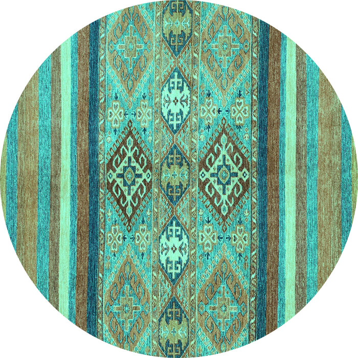 Round Machine Washable Abstract Turquoise Modern Area Rugs, wshabs2463turq