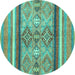 Round Machine Washable Abstract Turquoise Modern Area Rugs, wshabs2463turq