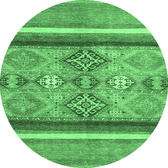 Round Machine Washable Abstract Emerald Green Modern Area Rugs, wshabs2463emgrn