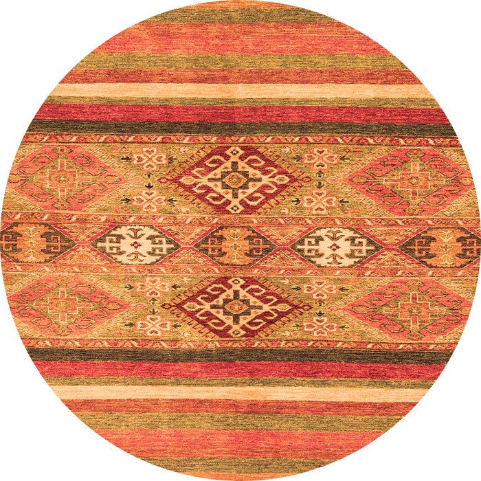 Round Machine Washable Abstract Orange Modern Area Rugs, wshabs2463org