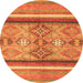 Round Machine Washable Abstract Orange Modern Area Rugs, wshabs2463org