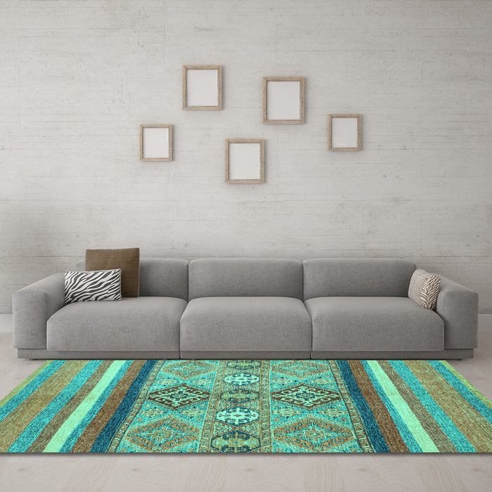 Machine Washable Abstract Turquoise Modern Area Rugs in a Living Room,, wshabs2463turq