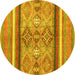 Round Abstract Yellow Modern Rug, abs2463yw