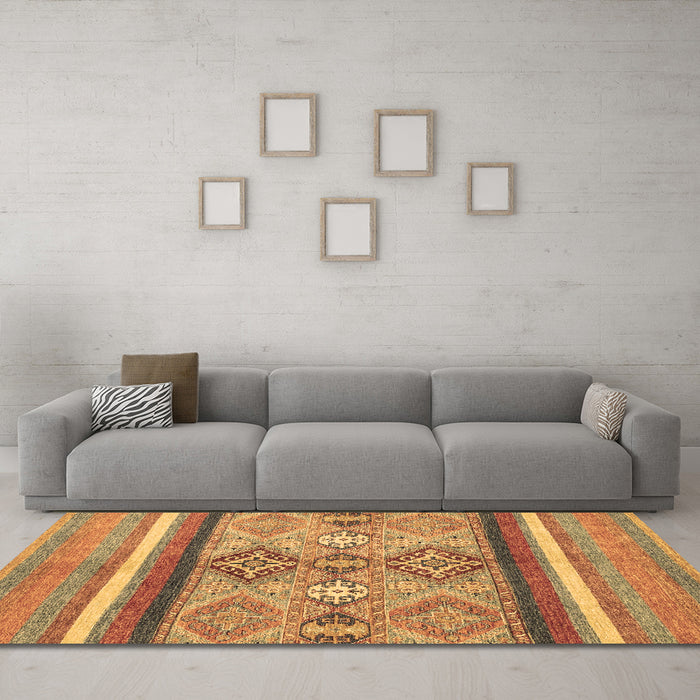 Machine Washable Abstract Brown Modern Rug in a Living Room,, wshabs2463brn