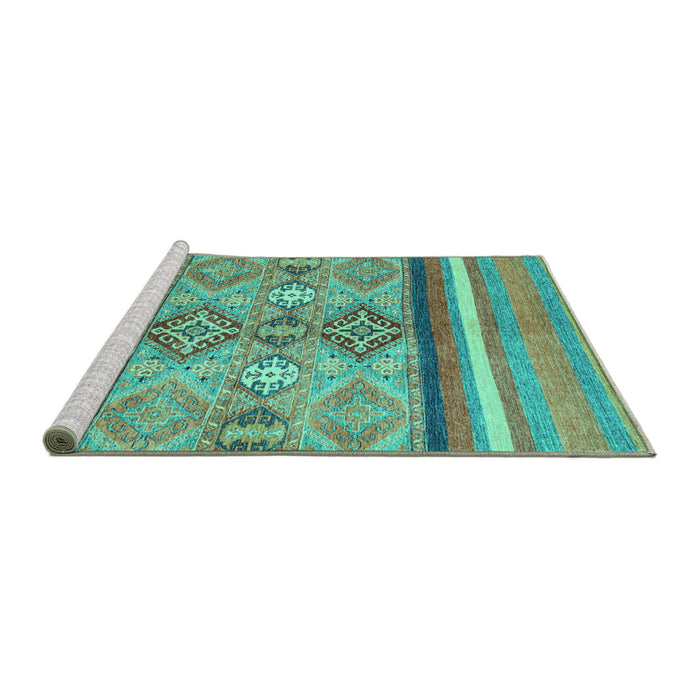 Sideview of Machine Washable Abstract Turquoise Modern Area Rugs, wshabs2463turq