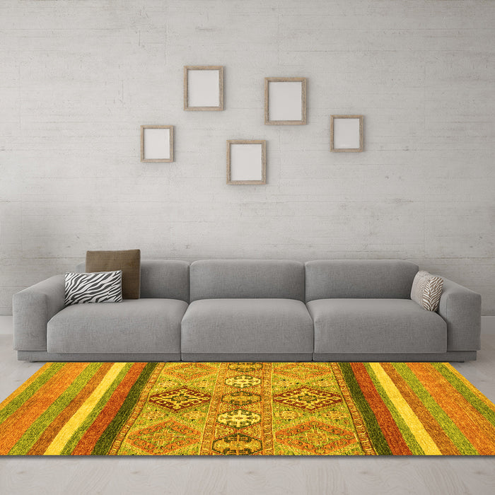Machine Washable Abstract Yellow Modern Rug in a Living Room, wshabs2463yw