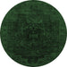 Round Machine Washable Abstract Emerald Green Modern Area Rugs, wshabs2464emgrn