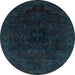 Round Abstract Dark Blue Grey Blue Modern Rug, abs2464