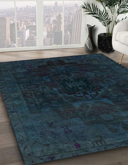 Machine Washable Abstract Dark Blue Grey Blue Rug in a Family Room, wshabs2464