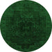 Round Machine Washable Abstract Green Modern Area Rugs, wshabs2464grn