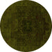 Round Abstract Yellow Modern Rug, abs2464yw