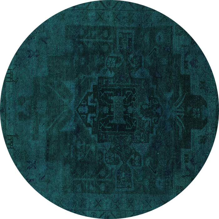 Round Machine Washable Abstract Turquoise Modern Area Rugs, wshabs2464turq