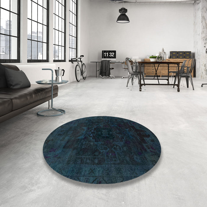 Round Machine Washable Abstract Dark Blue Grey Blue Rug in a Office, wshabs2464