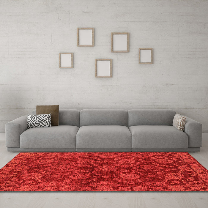 Machine Washable Abstract Orange Modern Area Rugs in a Living Room, wshabs2465org