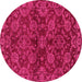 Round Machine Washable Abstract Pink Modern Rug, wshabs2465pnk