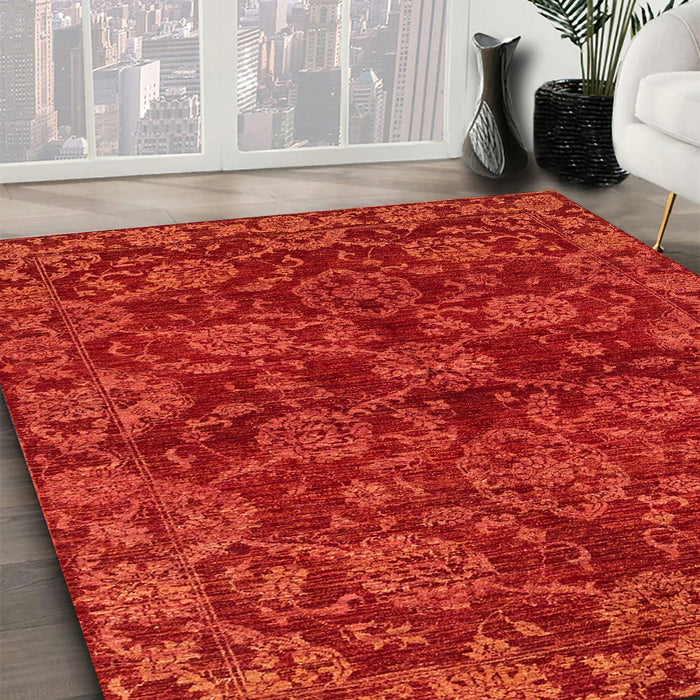 Machine Washable Abstract Red Rug in a Family Room, wshabs2465