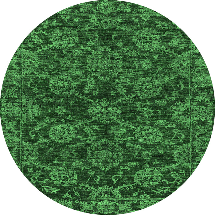 Round Abstract Emerald Green Modern Rug, abs2465emgrn