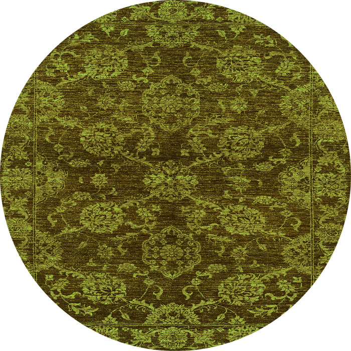Round Machine Washable Abstract Green Modern Area Rugs, wshabs2465grn