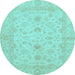 Round Machine Washable Oriental Light Blue Traditional Rug, wshabs2466lblu