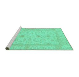 Sideview of Machine Washable Oriental Turquoise Traditional Area Rugs, wshabs2466turq