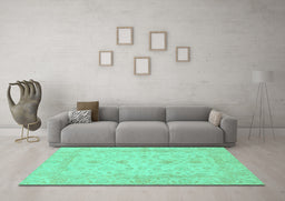 Machine Washable Oriental Turquoise Traditional Area Rugs in a Living Room,, wshabs2466turq