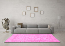 Machine Washable Oriental Pink Traditional Rug in a Living Room, wshabs2466pnk