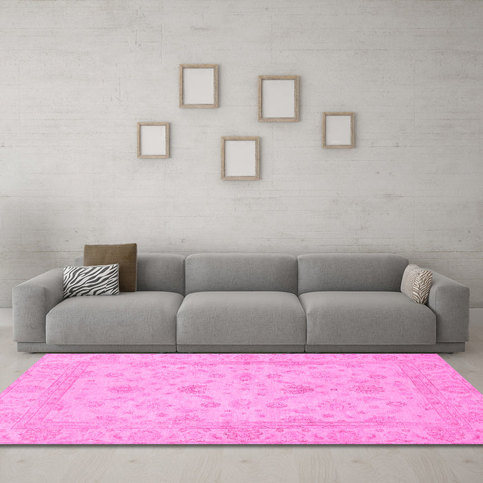Machine Washable Oriental Pink Traditional Rug in a Living Room, wshabs2466pnk