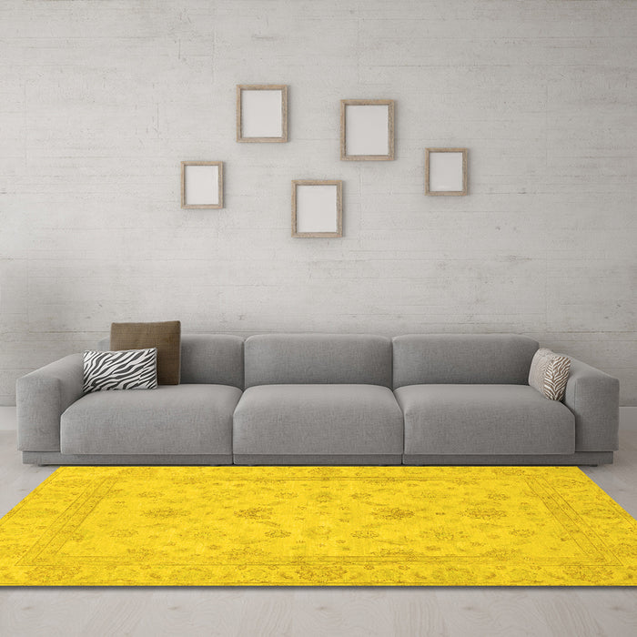 Machine Washable Oriental Yellow Traditional Rug in a Living Room, wshabs2466yw