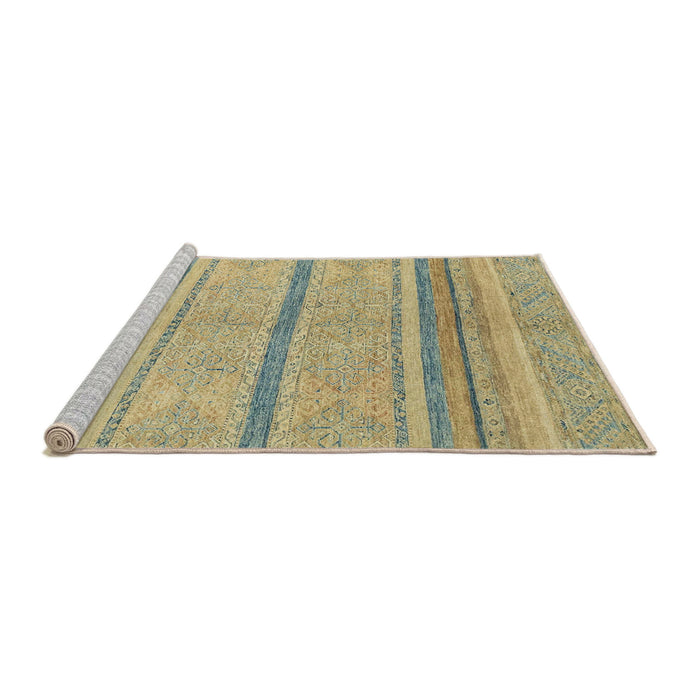 Sideview of Machine Washable Abstract Brass Green Rug, wshabs2467