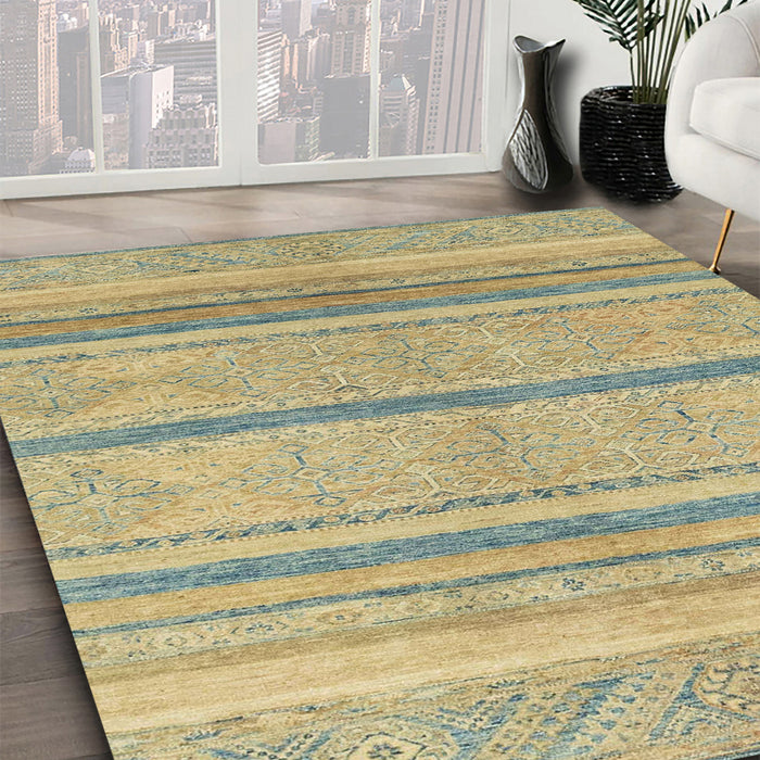 Machine Washable Abstract Brass Green Rug in a Family Room, wshabs2467