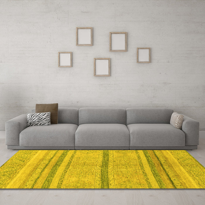 Machine Washable Abstract Yellow Modern Rug in a Living Room, wshabs2467yw