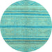 Round Machine Washable Abstract Light Blue Modern Rug, wshabs2467lblu