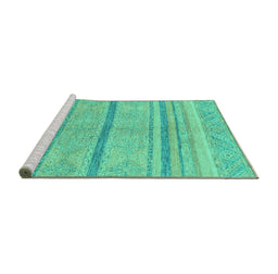 Sideview of Machine Washable Abstract Turquoise Modern Area Rugs, wshabs2467turq