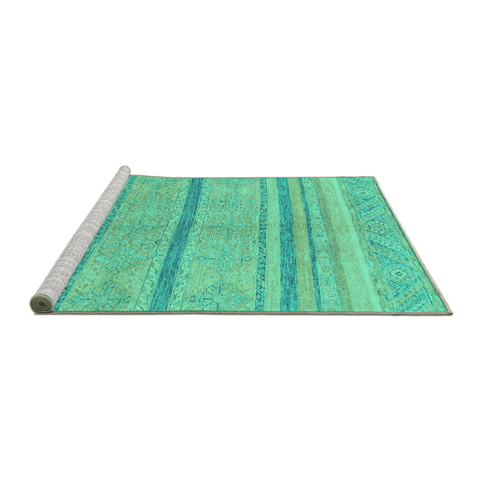 Sideview of Machine Washable Abstract Turquoise Modern Area Rugs, wshabs2467turq