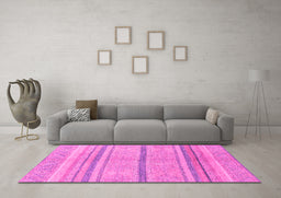 Machine Washable Abstract Pink Modern Rug in a Living Room, wshabs2467pnk