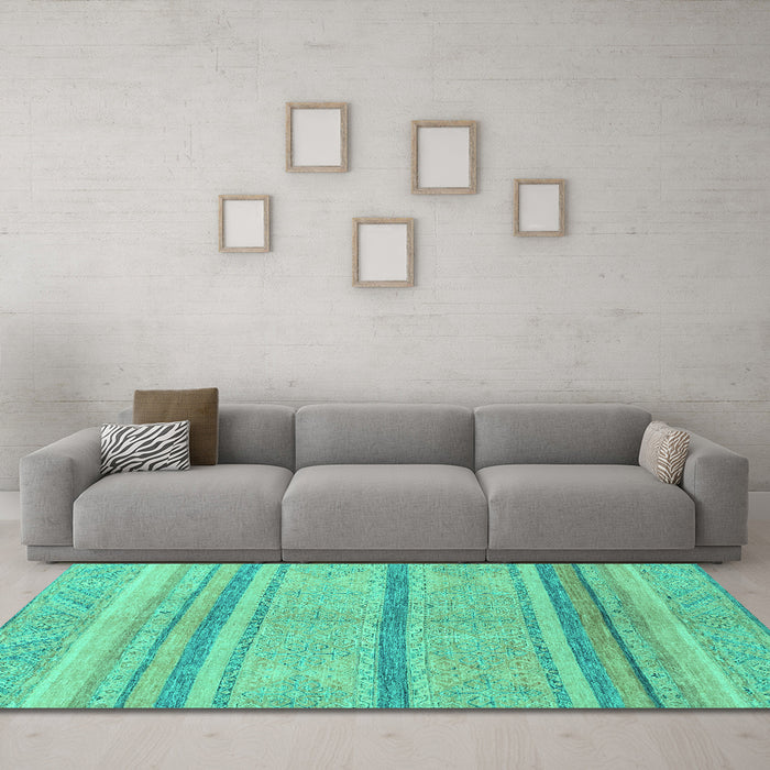 Machine Washable Abstract Turquoise Modern Area Rugs in a Living Room,, wshabs2467turq