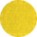 Round Abstract Yellow Modern Rug, abs2468yw