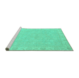 Sideview of Machine Washable Abstract Turquoise Modern Area Rugs, wshabs2468turq