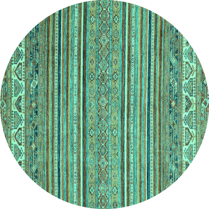 Round Machine Washable Abstract Turquoise Modern Area Rugs, wshabs2469turq