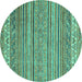 Round Machine Washable Abstract Turquoise Modern Area Rugs, wshabs2469turq