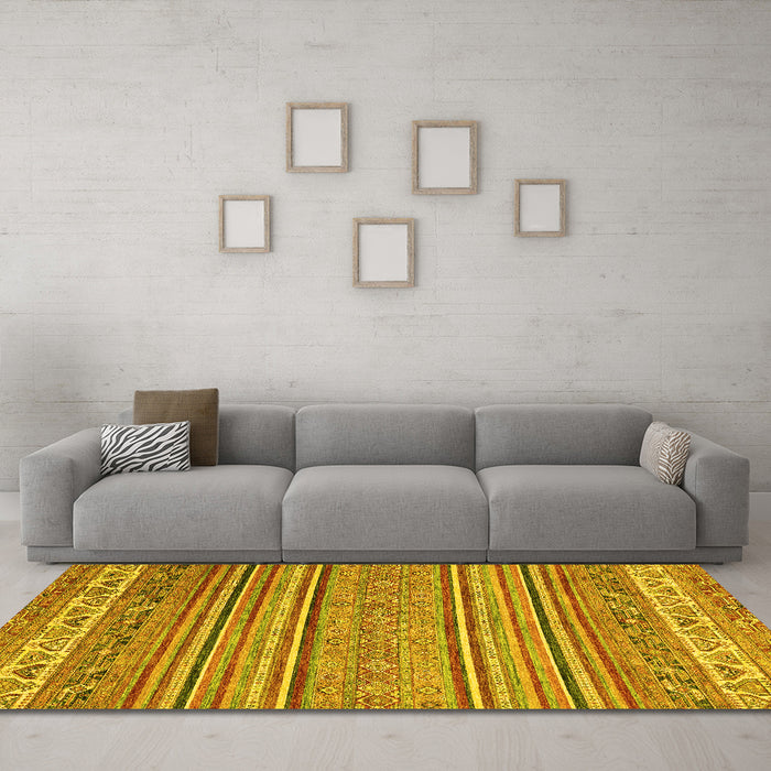 Machine Washable Abstract Yellow Modern Rug in a Living Room, wshabs2469yw