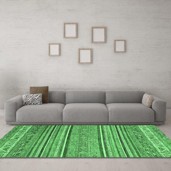Machine Washable Abstract Emerald Green Modern Area Rugs in a Living Room,, wshabs2469emgrn