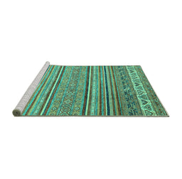 Sideview of Machine Washable Abstract Turquoise Modern Area Rugs, wshabs2469turq