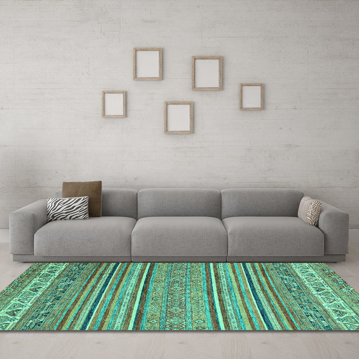 Machine Washable Abstract Turquoise Modern Area Rugs in a Living Room,, wshabs2469turq