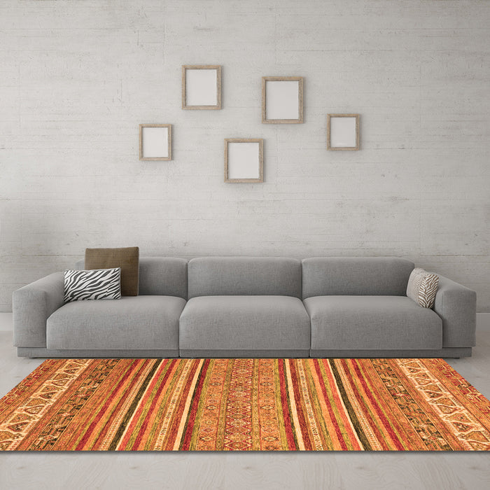 Machine Washable Abstract Orange Modern Area Rugs in a Living Room, wshabs2469org