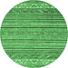 Round Machine Washable Abstract Emerald Green Modern Area Rugs, wshabs2469emgrn