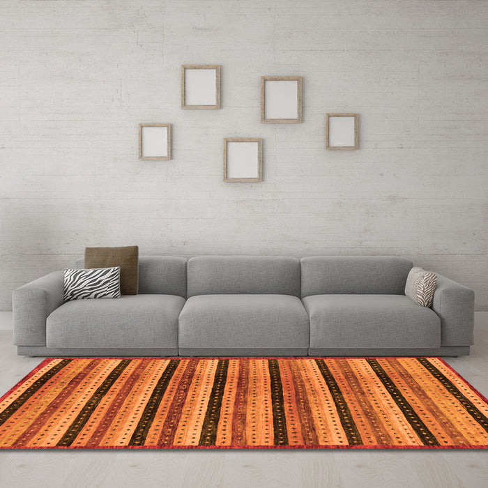 Machine Washable Abstract Orange Modern Area Rugs in a Living Room, wshabs246org